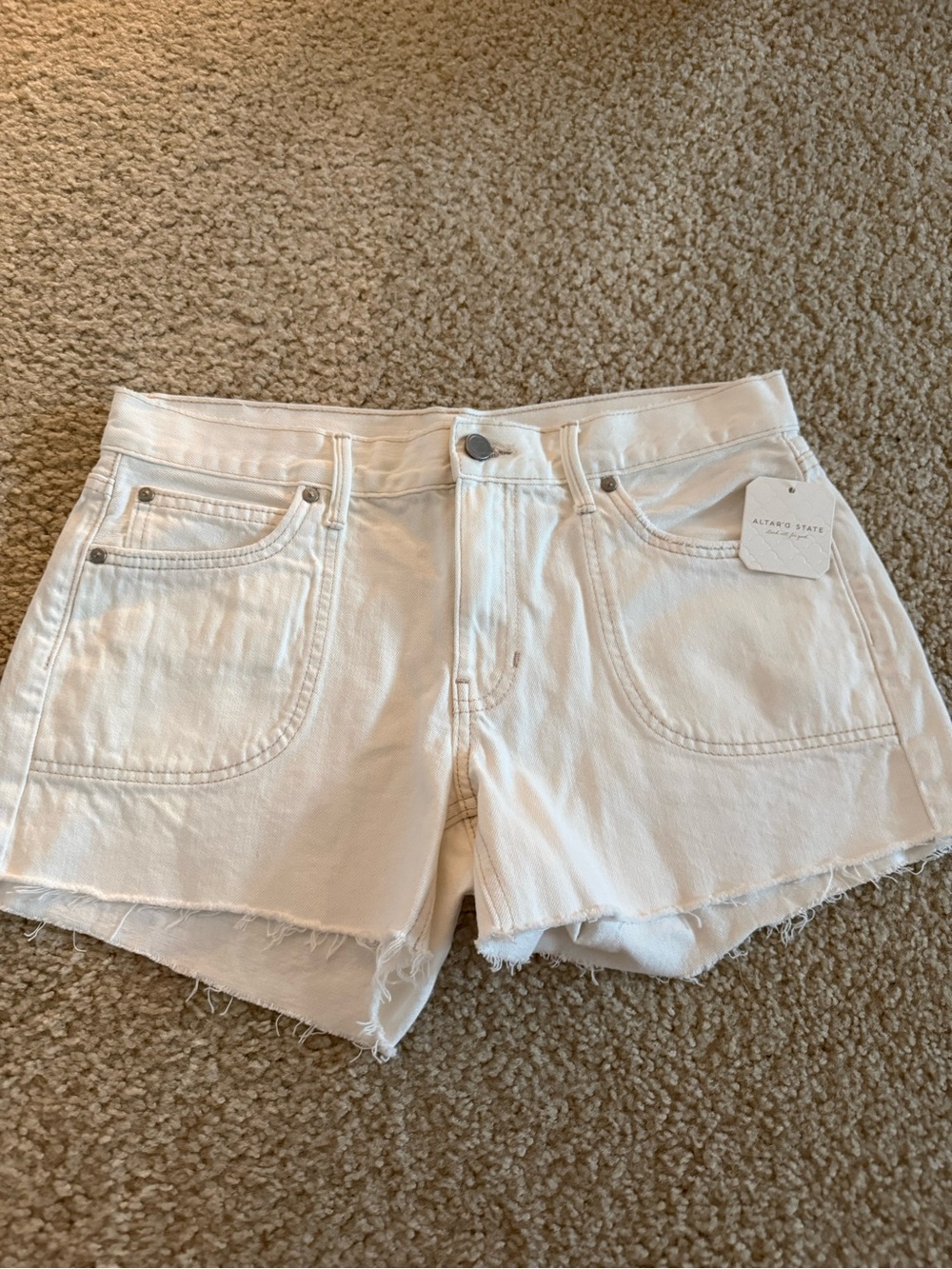 Altar'd State White Raw-Hem Denim Shorts